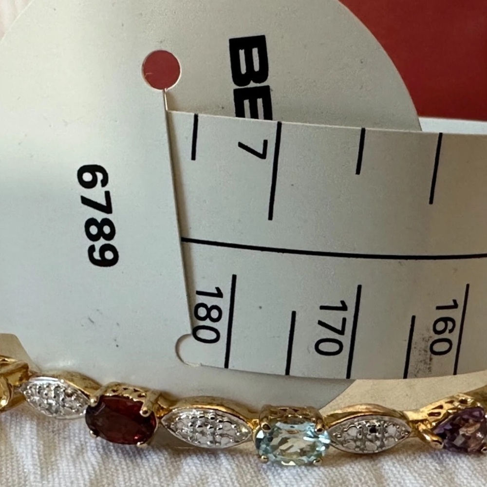 Gold Tone Multi Gem Amethyst Garnet Citrine Peridot Aquamarine Bangle Bracelet - Picture 14 of 14